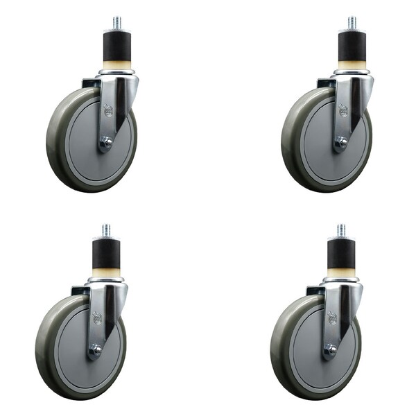 6'' Gray Poly Wheel Swivel 1-7/8'' Expanding Stem Caster Set, 4PK
